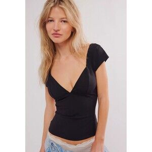 Free People Intimately Top Women Size Large Black Duo Corset Cami Stretch Casual